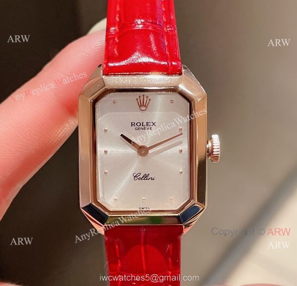Fake Rolex Cellini Lady Dark Green Dial Rose Gold Case 24mm Watch 5