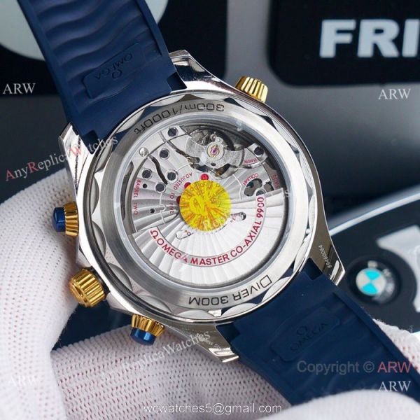 (TW) AAA Replica Omega Seamaster Diver 300m Chronograph Watch Two Tone Blue Dial 5