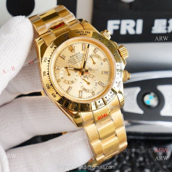 Swiss Replica Rolex Daytona 7750 All Gold Diamond Markers Watch 5