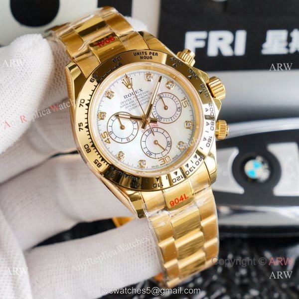 Swiss Replica Rolex Daytona 7750 Chronograph Watch All Gold White Dial 40mm 5