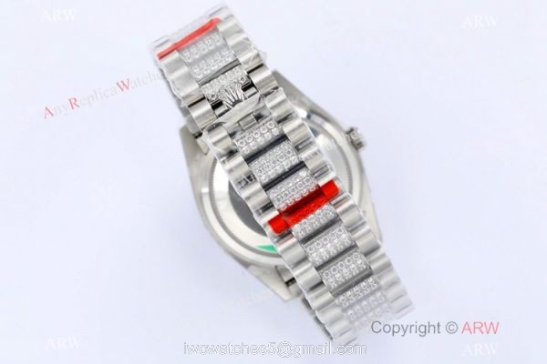 (EWF) Super Clone Swiss 3255 Rolex Day-Date 36mm Wrist White MOP Face Diamond Band 5