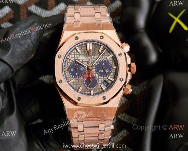 Knockoff Audemars Piguet Royal Oak Rose Gold Chronograph White Dial Watches 42mm 5