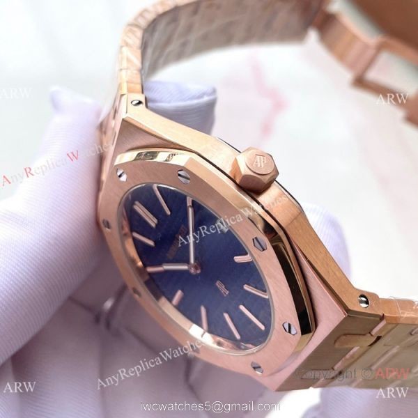 Copy Audemars Piguet Royal Oak Jumbo QUARTZ Watch Rose Gold White Dial 5