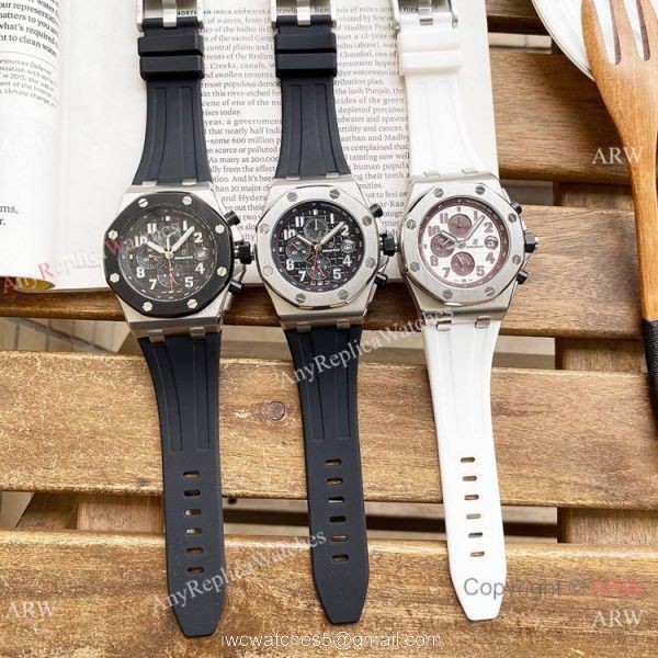 Knockoff Audemars Piguet Royal Oak Offshore 26470 Watches SS White Rubber Strap Automatic 5