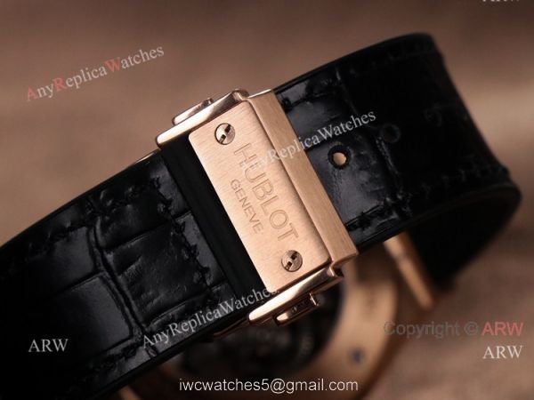Rose Gold Hublot Classic Fusion Skeleton Tourbillon Black Bezel Watch Best Replica 5