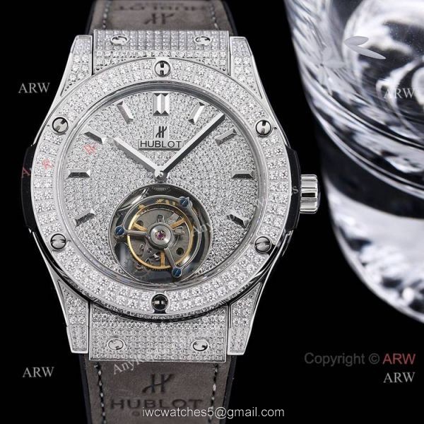 Full Diamonds Hublot Classic Fusion 42mm Tourbillon Watch High Quality Replica 5