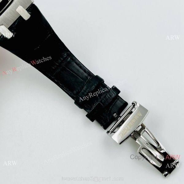 Best Copy Audemars Piguet Chronograph Royal Oak Watch Black Leather Strap 5