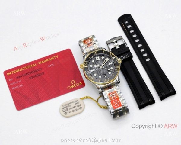 2021 Latest Replica Omega Seamaster Diver 300m OR 8800 Two Tone Black Dial Watch 42mm 5