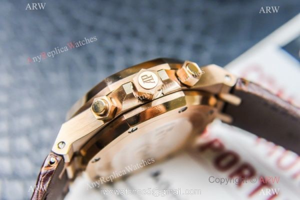 Grade 1A Copy Audemars Piguet Royal Oak Chronograph 7750 Watch Chocolate Dial Brown Leather Strap 5