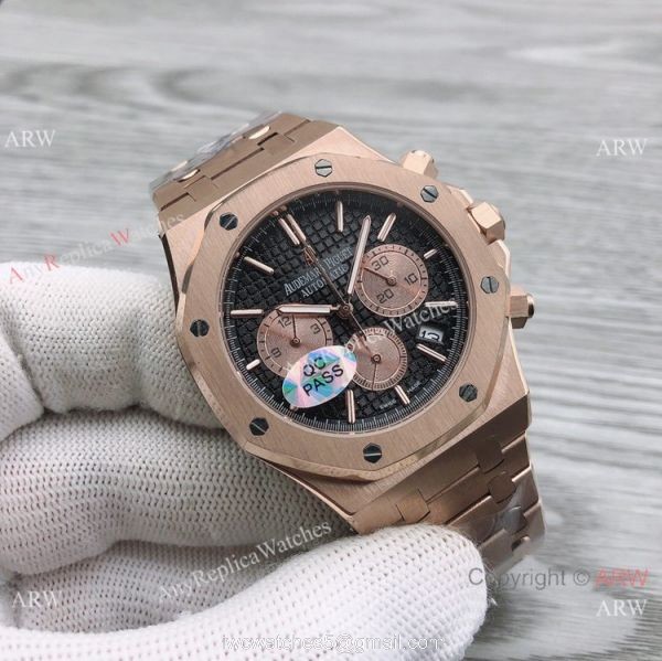Japan Grade Copy Audemars Piguet Royal Oak Watches Rose Gold Gray Dial 44mm 5