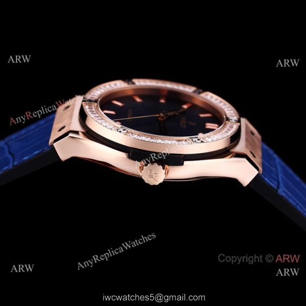 Copy Hublot Classic Fusion Rose Gold Diamond Watch Citizen 8215 Movement 5