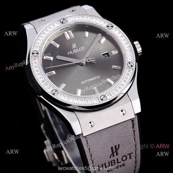 Copy Hublot Classic Fusion Diamond Bezel Green Dial Watch Citizen 8215 Movement 5