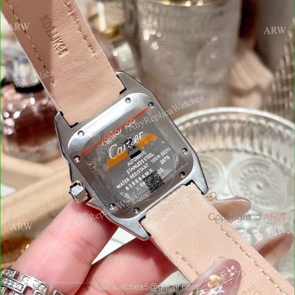 36mm Ladies Cartier Santos 100th Anniversary Full Diamonds Watch Swiss Replica 5