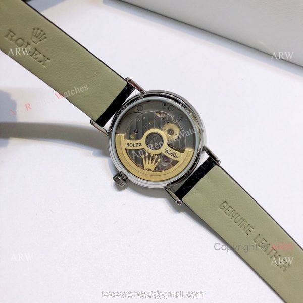 Diamond Rolex Cellini Ladies Leather Strap Yellow Gold Watch Replica 5