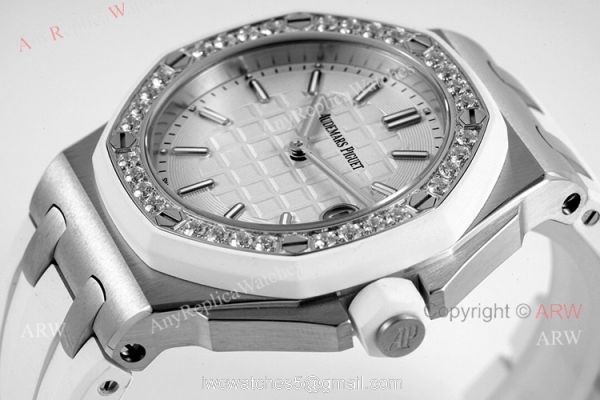 Ladies Audemars Piguet Royal Oak Offshore 37mm White Dial Quartz Watch Ref 67540sk 5