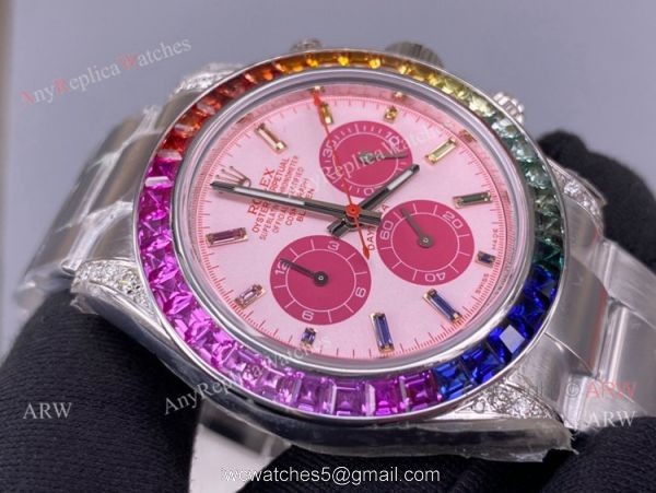 Noob Factory Cal.4130 Rolex Daytona Rainbow Pink Face Diamond Watches High Copy 5