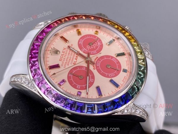 Noob Blaken Rolex Rainbow Daytona 4130 White Rubber Band Best Replica Watch 5