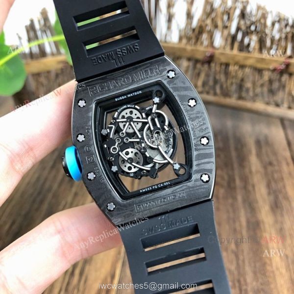 Copy Richard Mille Rm 055 Black With Blue Inner Bezel Transparent Rubber Strap Watch 5