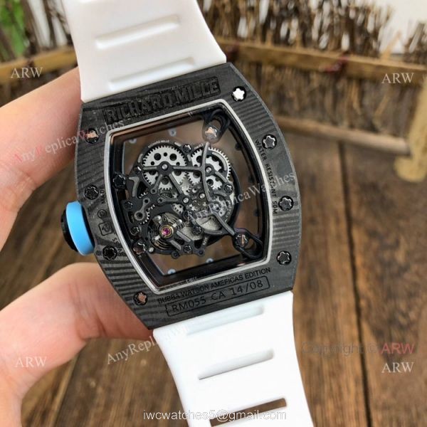 Copy Richard Mille Clear Watch RM055 Carbon Fiber White Rubber Strap Watch 5