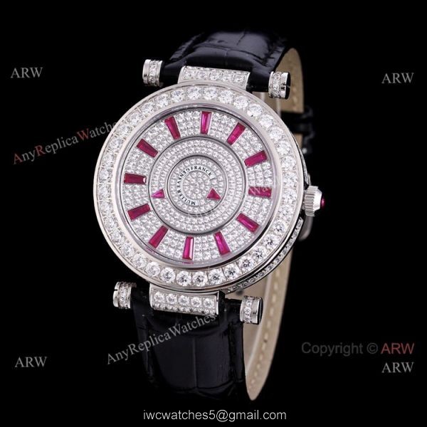 Iced Out Franck Muller Double Mystery Blue Leather Strap High Copy Watch 5
