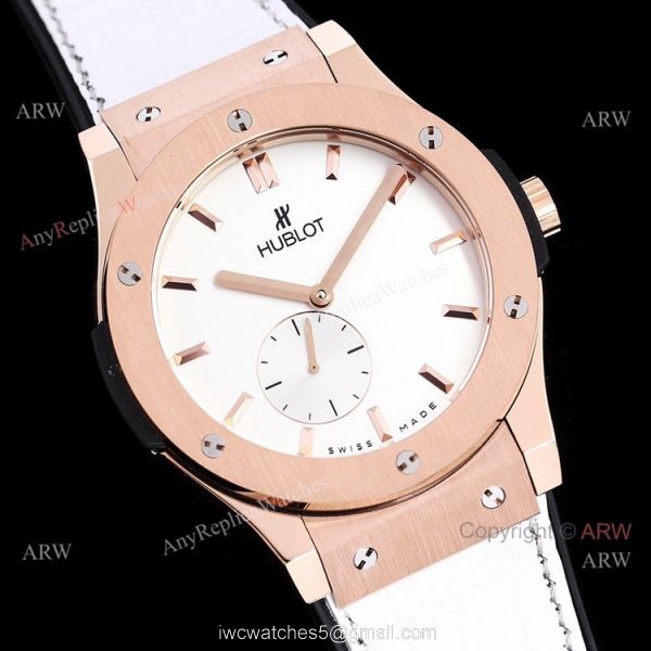 Stainless Steel Hublot Classic Fusion 42mm White Dial White Leather Strap Watch Replica 5