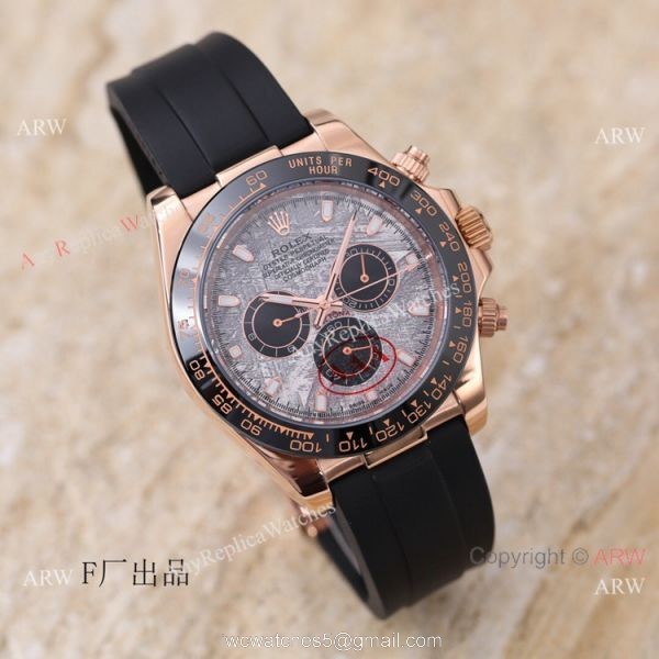 New 2021! AAA Replica Rolex Daytona 40 Watch Rose Gold Meteorite Face Oysterflex Strap 5