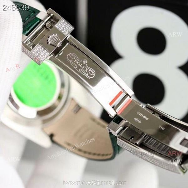 New Rolex Rainbow Submariner Green Dial Green Leather Strap High Copy Swiss Made 5