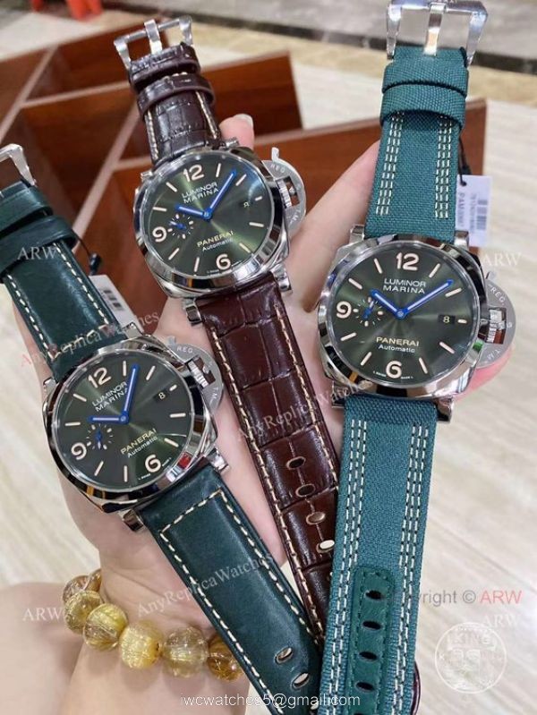New Panerai 2021 Copy Panerai Green Dial Marina Watch 44mm Green Leather Strap 5