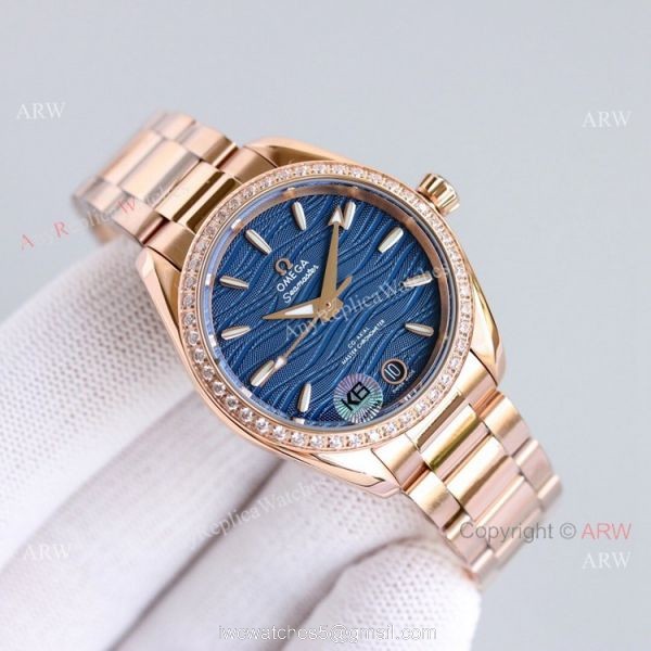 Ladies Omega Seamaster Constellation 34mm Rose Gold Diamond Watch High Copy 5