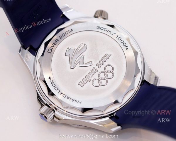 New Omega Seamaster Diver 300m Beijing 2022 Special Edition Swiss Replica Watch Omega Blue Wave Dial 5