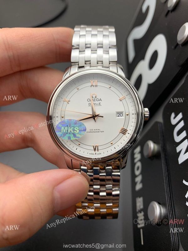 MKS Factory Copy Omega Classic De Ville Prestige 9015 Watch Stainless Steel Gold Marker 5