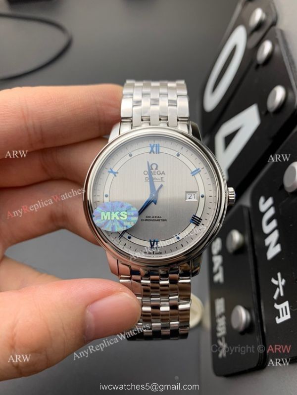MKS Factory Omega Classic De Ville Prestige 9015 Watch Gray Dial Blue Markers 5