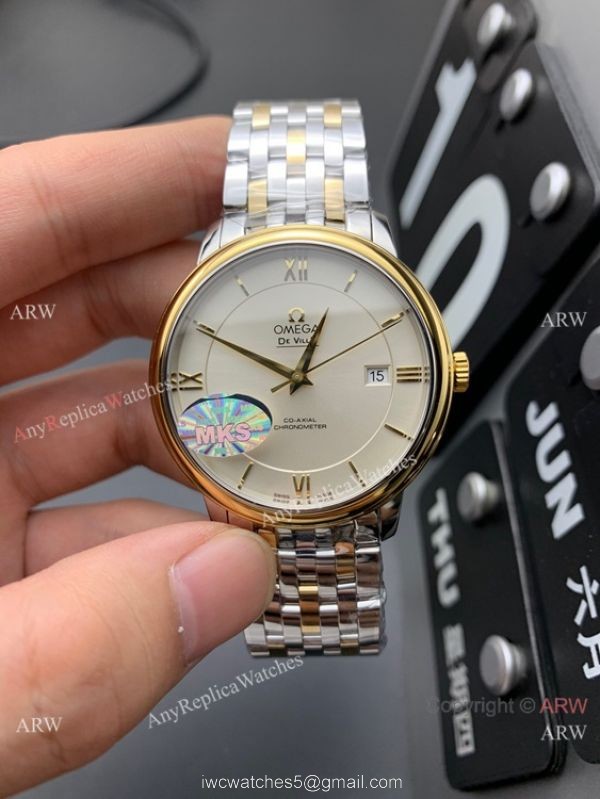 MKS Factory Omega Classic De Ville 9015 Watch Two Tone White Dial 5