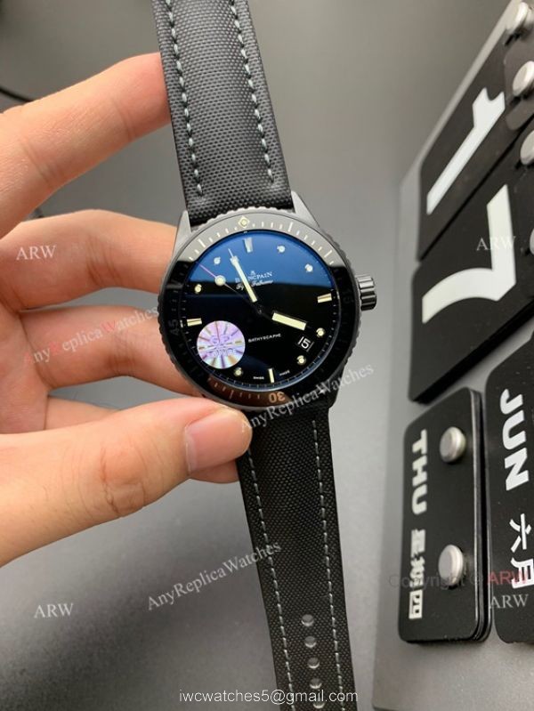 1:1 GF Factory Blancpain Fifty Fathoms Bathyscaphe Ceramic All Black Swiss Replica Watch Automatic 5