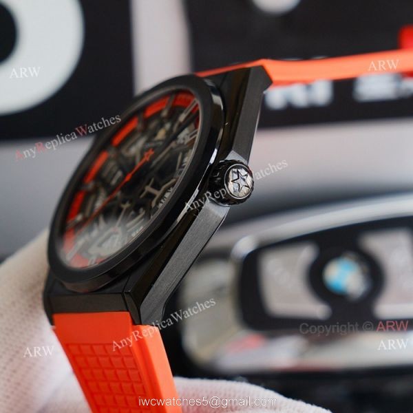 Swiss Grade Zenith Defy Classic Skeleton Dial Orange Rubber Strap High End Replica Watch 5