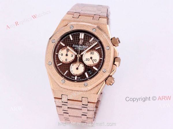 New Audemars Piguet Frosted Gold Royal Oak Rose Gold Watch 41mm Silver Dial with Stop Function High Copy 5
