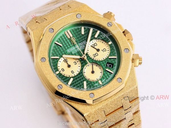 New Audemars Piguet Royal Oak Frosted Gold 41mm Green Dial Chronograph Watch Replica 5