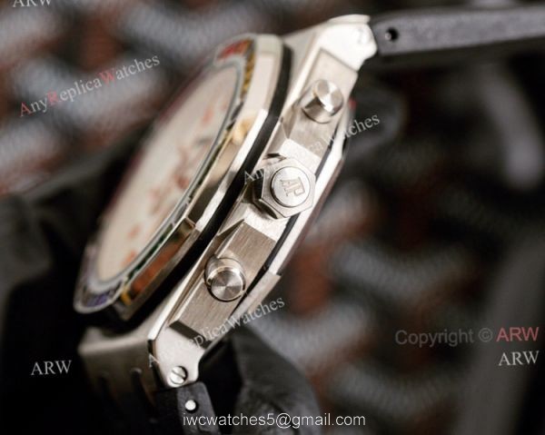 Copy Audemars Piguet Royal Oak Rose Gold 42mm Rainbow Bezel Watch White Dial 5