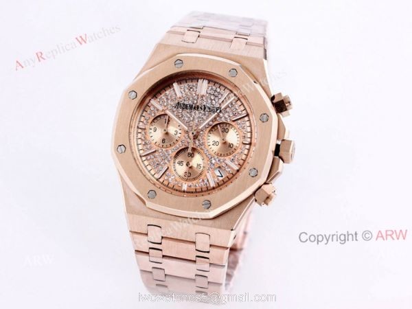 New Frosted Gold Audemars Piguet Royal Oak Rose Gold Chronograph 41mm Diamond Dial Replica Watch 5