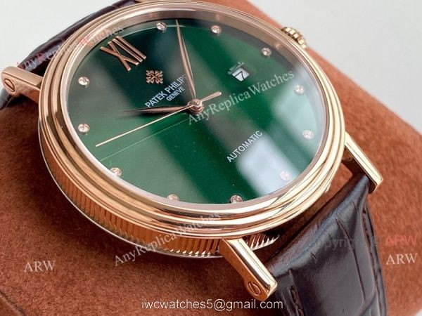 Swiss Replica Patek Philippe Calatrava Classic Watch Blue Face Brown Leather Strap For Men 5