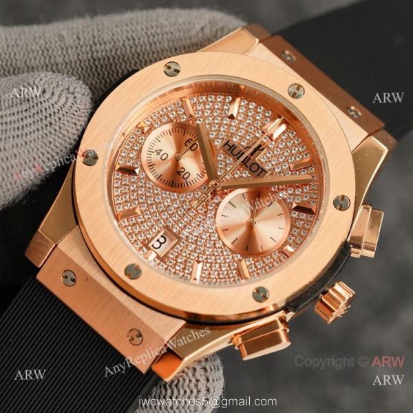Knockoff Hublot Classic Fusion Diamond Face Rose Gold Watch 43mm 5