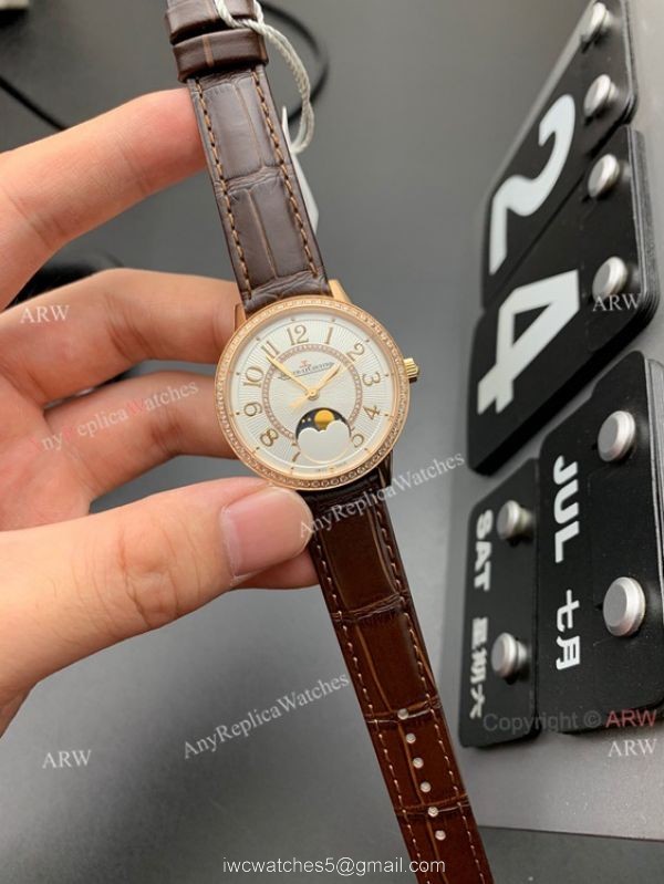 ZF Factory Replica Jaeger Lecoultre Rendez-Vous Rose Gold Watch White Face Brown Leather Strap 5