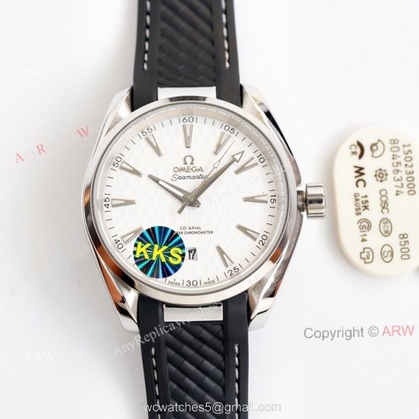 Swiss Quality Omega Aqua Terra Black Dial Black Leather Strap Copy Watch 41 5