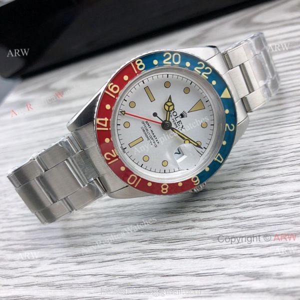 Replica Vintage Rolex GMT-Master 6542 White Face Asia 2836 Rolex Oyster Watch 5