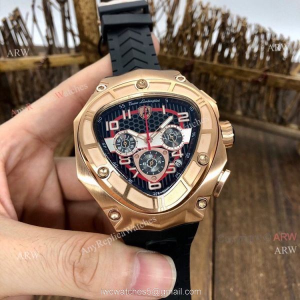 Quartz Tonino Lamborghini 124bbr Spyder 47mm Rose Gold Blue Rubber Band Knockoff Watch 5
