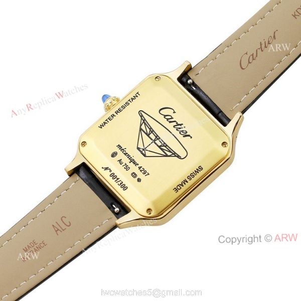 TWF Yellow Gold Cartier Santos-Dumont Gold Face Black Leather Strap Copy Watch For Men And Women 5