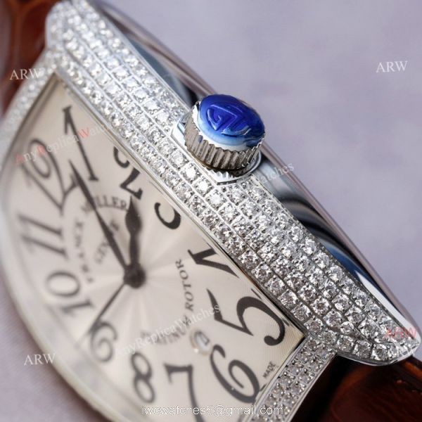 Swiss Quality Best Copy Franck Muller Cintr?e Curvex Diamond Watch White Face Black Leather Strap 5