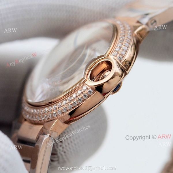 Swiss Quality Cartier Ballon Bleu 36mm White Mop Dial Stainless Steel Copy Watch With Diamonds 5