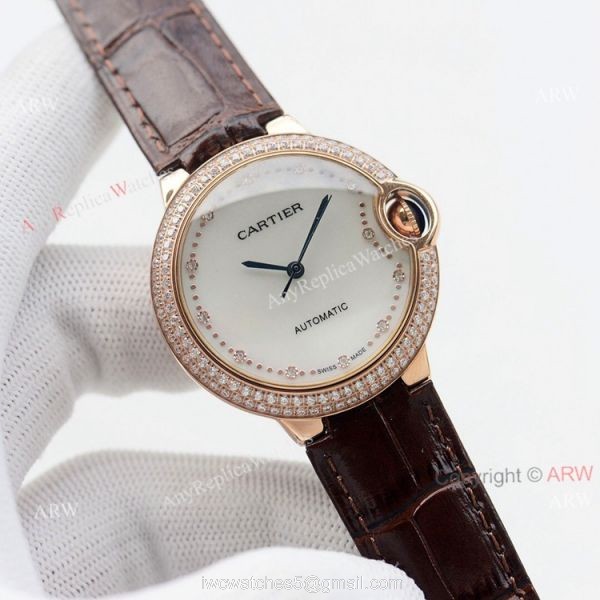 Swiss Quality Replica Cartier Ballon Bleu 36mm Rose Gold Diamond Bezel White Mop Dial Automatic Watch 5