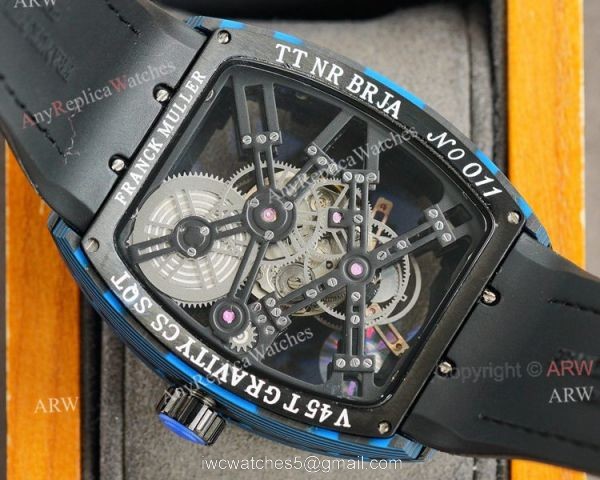 High Quality Replica Franck Muller Skeleton Carbon Watch Automatic Black Rubber Band 5